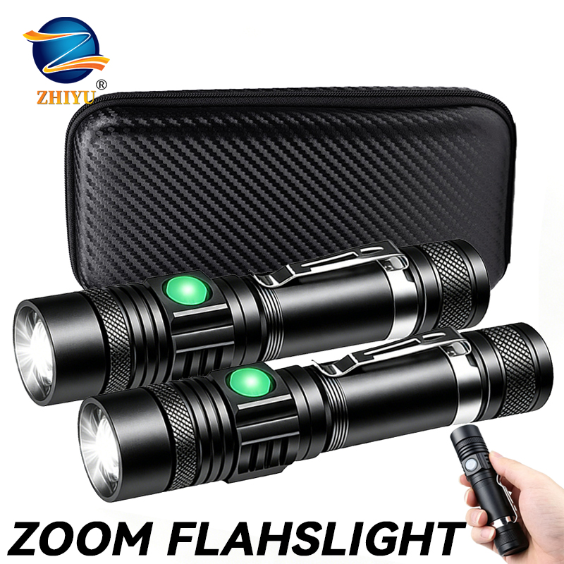 Outdoor Hunting Lights - T6 LED Rechargeable Flashlight,18650 Zoomable Torch,